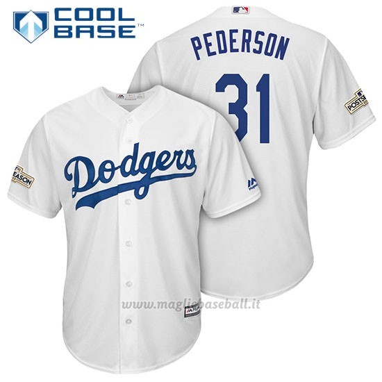 Maglia Baseball Uomo Los Angeles Dodgers 2017 Postseason Joc Pederson Bianco Cool Base